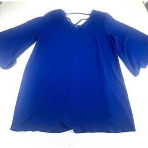 Karen Kane Womens Royal Blue Bell Sleeve Strappy Back Blouse XL 3L25380
